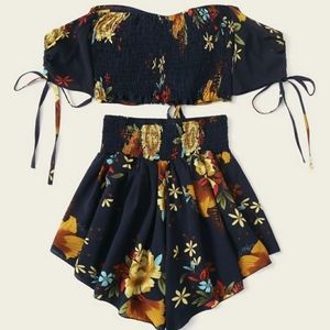 SHEIN floral drawstring ruched top and smock short